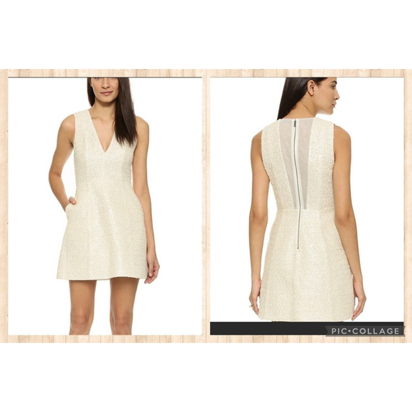 Alice + Olivia Dresses & Skirts - NWT Alice + Olivia $485 Silk Linen Blend Glittery V-Neck Party Dress